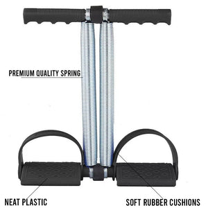 Double spring Tummy Trimmer with arrows pointing to heavy-duty steel springs for maximum core resistance.